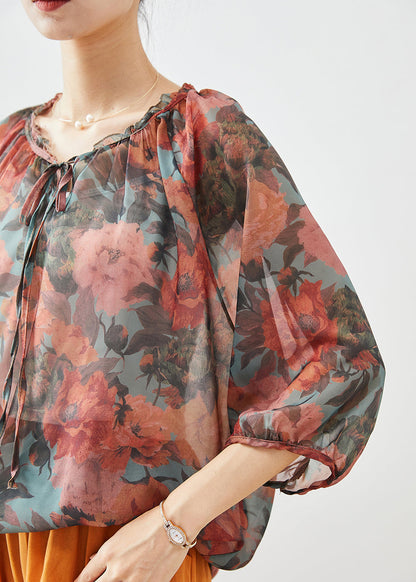 Oversized Lace Up Print Linen Two Piece Set