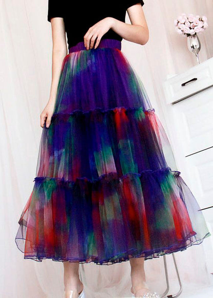 Blue Ruffled Tie Dye Tulle Skirt Spring