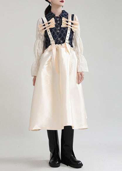 Champagne Patchwork Pockets Dresses Spring