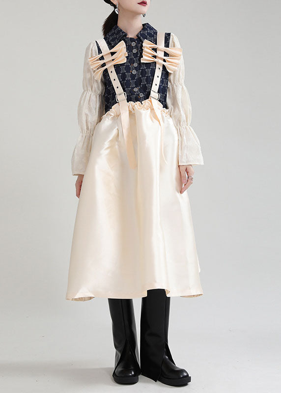 Champagne Patchwork Pockets Dresses Spring