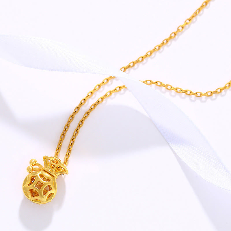 24k Gold Plated Fu Character Fortune Money Bag Necklace