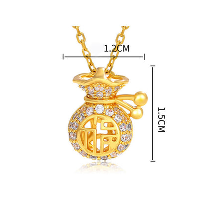 24k Gold Plated Fu Character Fortune Money Bag Necklace