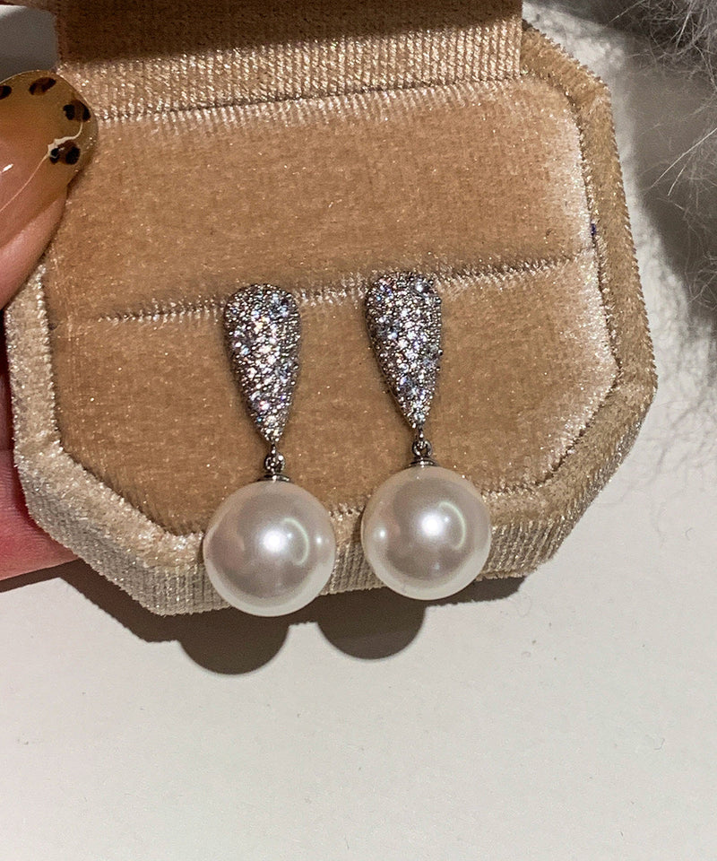 White Pearl Fine Zircon Drop Earrings