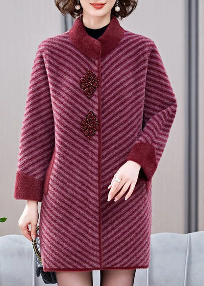 Mulberry Striped Patchwork Mink Velvet Coats Spring