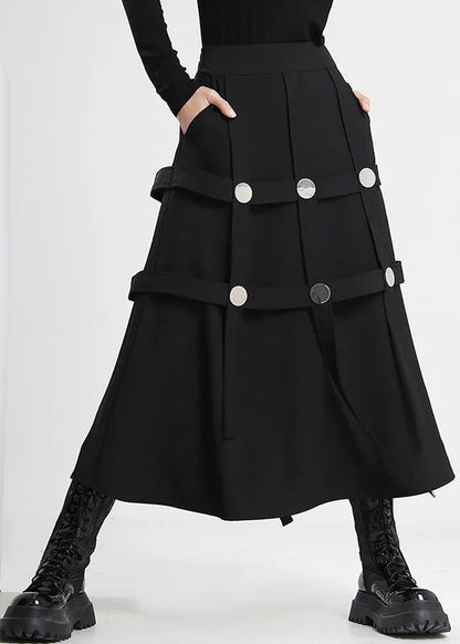 Black Asymmetrical Rivet Cotton Skirts Spring