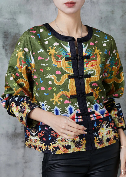 Green Embroidered Patchwork Silk Coat Spring