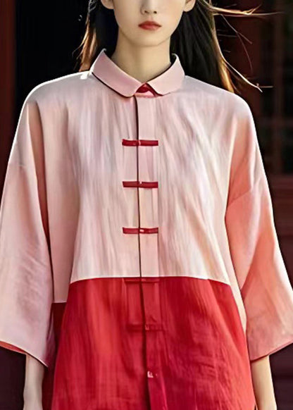 Pink Peter Pan Collar Side Open Button Shirt Half Sleeve
