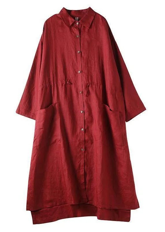 Black Bamboo Linen Shirt Dress Oversize Spring Maxi Dresses