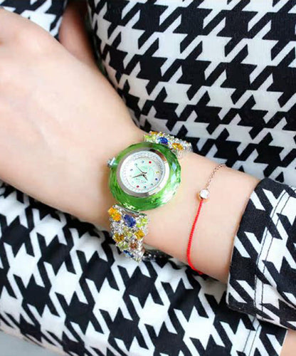 Rainbow Copper Zircon Crystal Tempered Glass Quartz Movement Watch