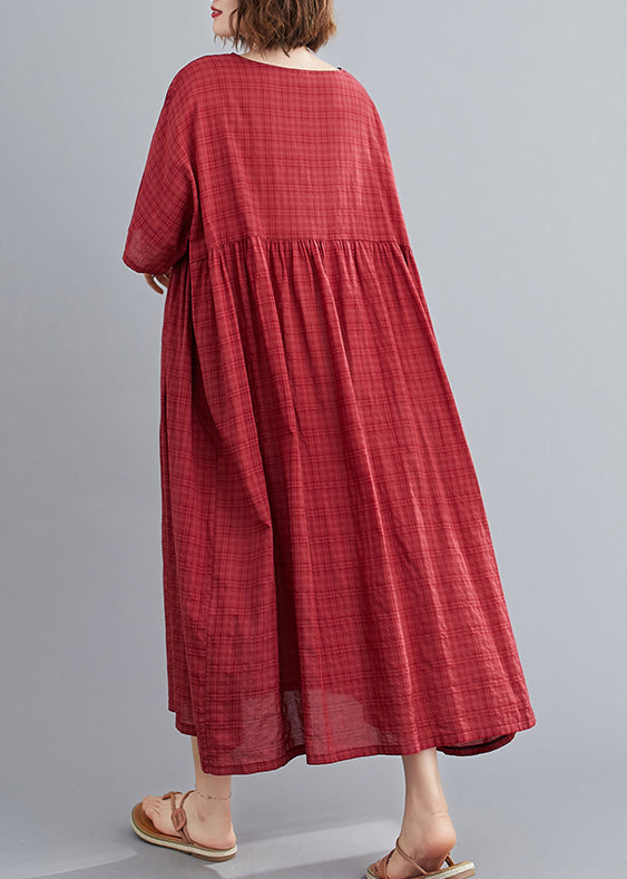 Mulberry O-neck Linen Long Dresses Short Sleeve