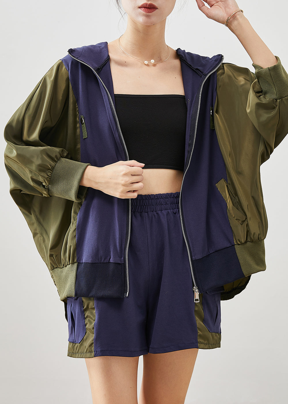 Colorblock Oversized Patchwork Cotton Sets 2 Pieces Fall