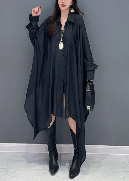 Black Maxi Shir Asymmetrical Button Fall