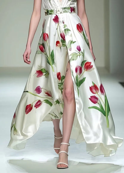 Side Open Silk Dresses Exra Large Hem Sleeveless
