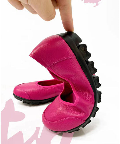 Comfortable Flat Shoes for Rose Cowhide Leather