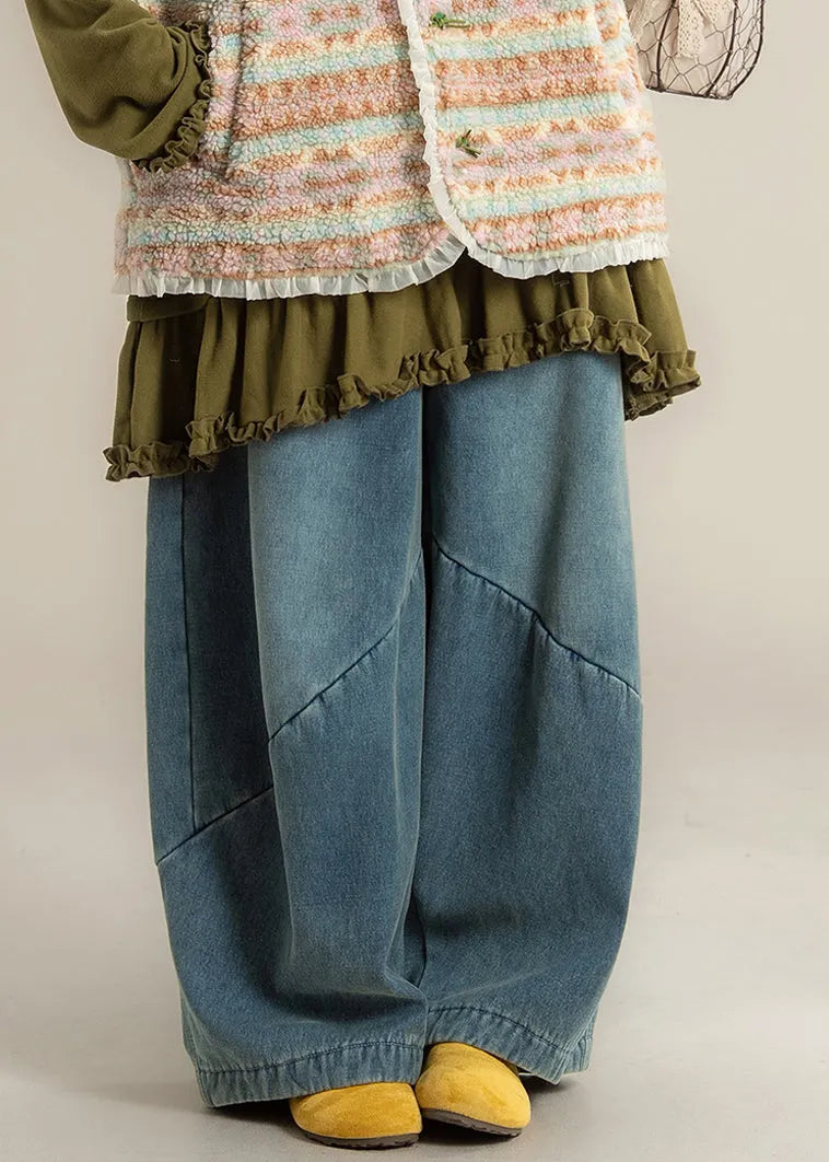 Blue Pockets Denim Wide Leg Jeans