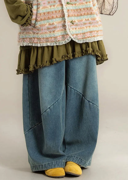 Blue Pockets Denim Wide Leg Jeans