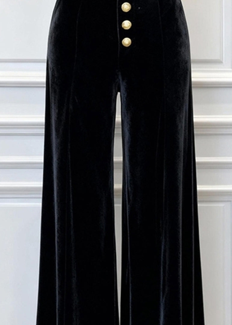 New Black High Waist Silk Velvet Wide Leg Pants Winter