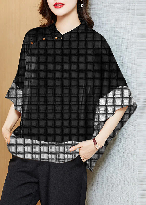 Green Polka Dots Mandarin Collar Asymmetrical Patchwork Jacquard Silk Shirts Batwing Sleeve