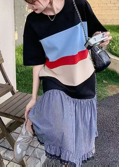 Mixed Color Oversized Patchwork Cotton Long Dress Summer