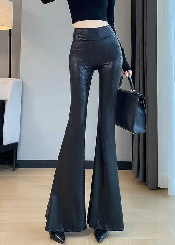 Boutique Black Serpentine Butt Scrunch Bell-bottom Trousers Spring