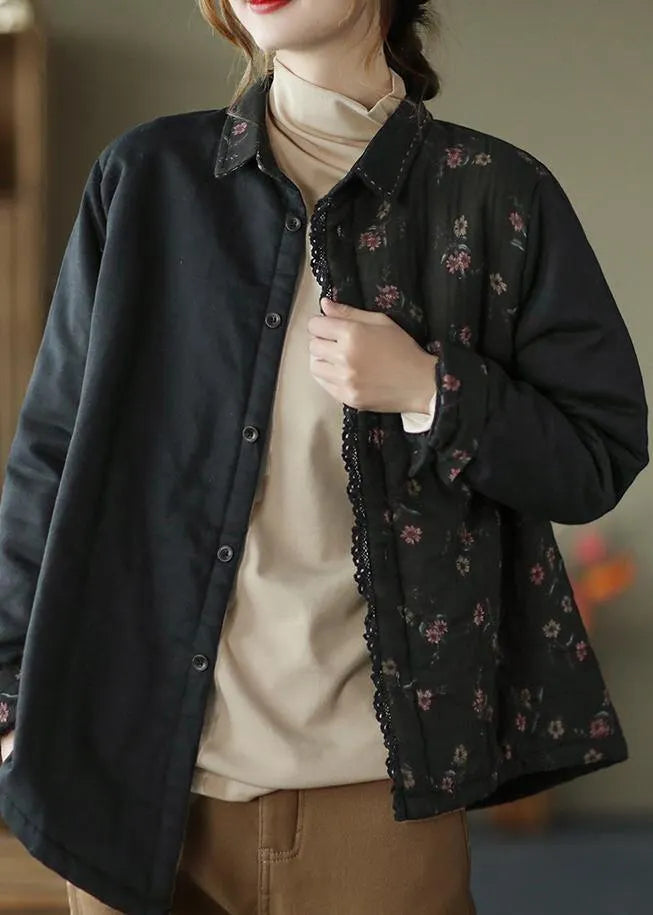 Style Lapel Asymmetric Coats Blouses Chocolate Print Art Jackets