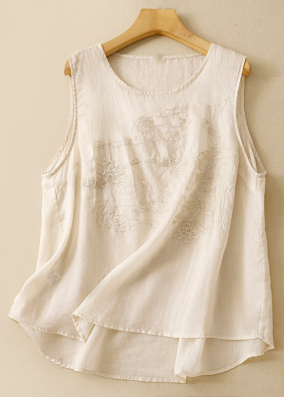 Loose Purple Embroidered Cotton Tank Sleeveless