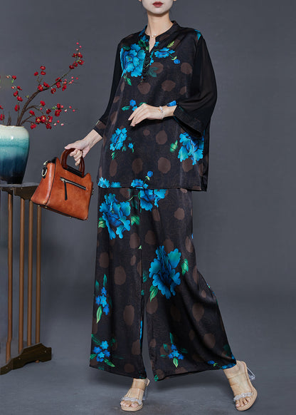 Blue Silk Two Piece Suit Set Oversized Fall