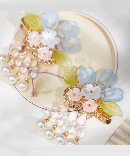 Diy Colorblock Copper Alloy Pearl Colored Glaze Tassel a Pair Hairpin