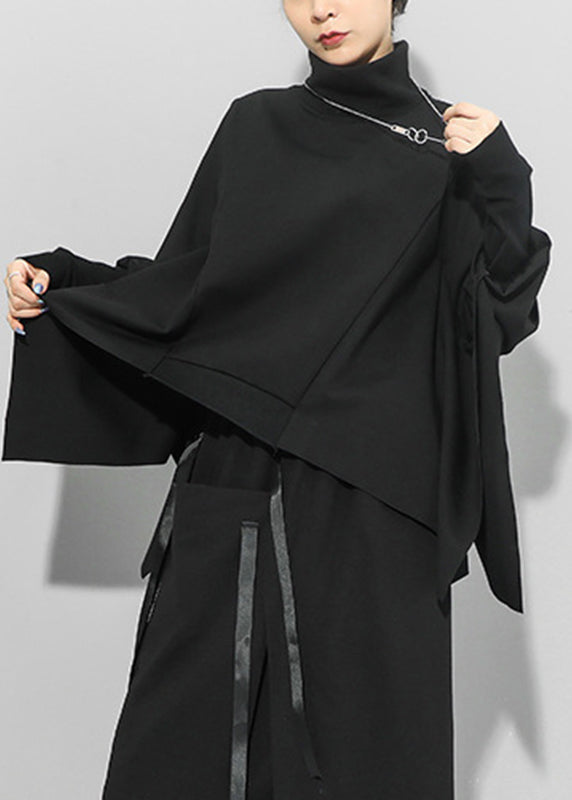 Black Turtleneck Asymmetrical Sweatshirts Long Sleeve