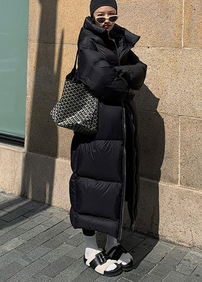 Khaki Zippered Pockets Hooded Duck Down Puffer Coat Winter