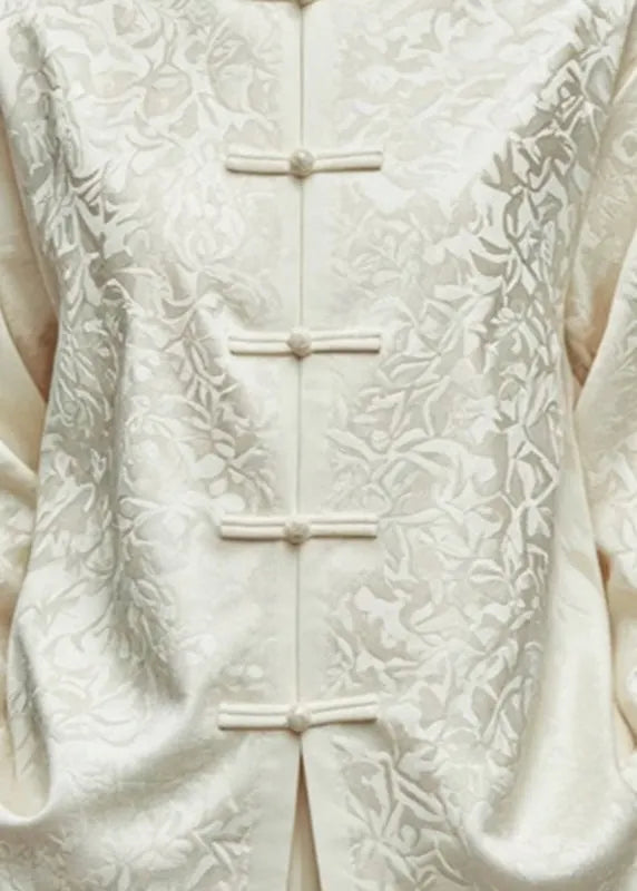 Chinese Style White Stand Collar Button Coats Fall