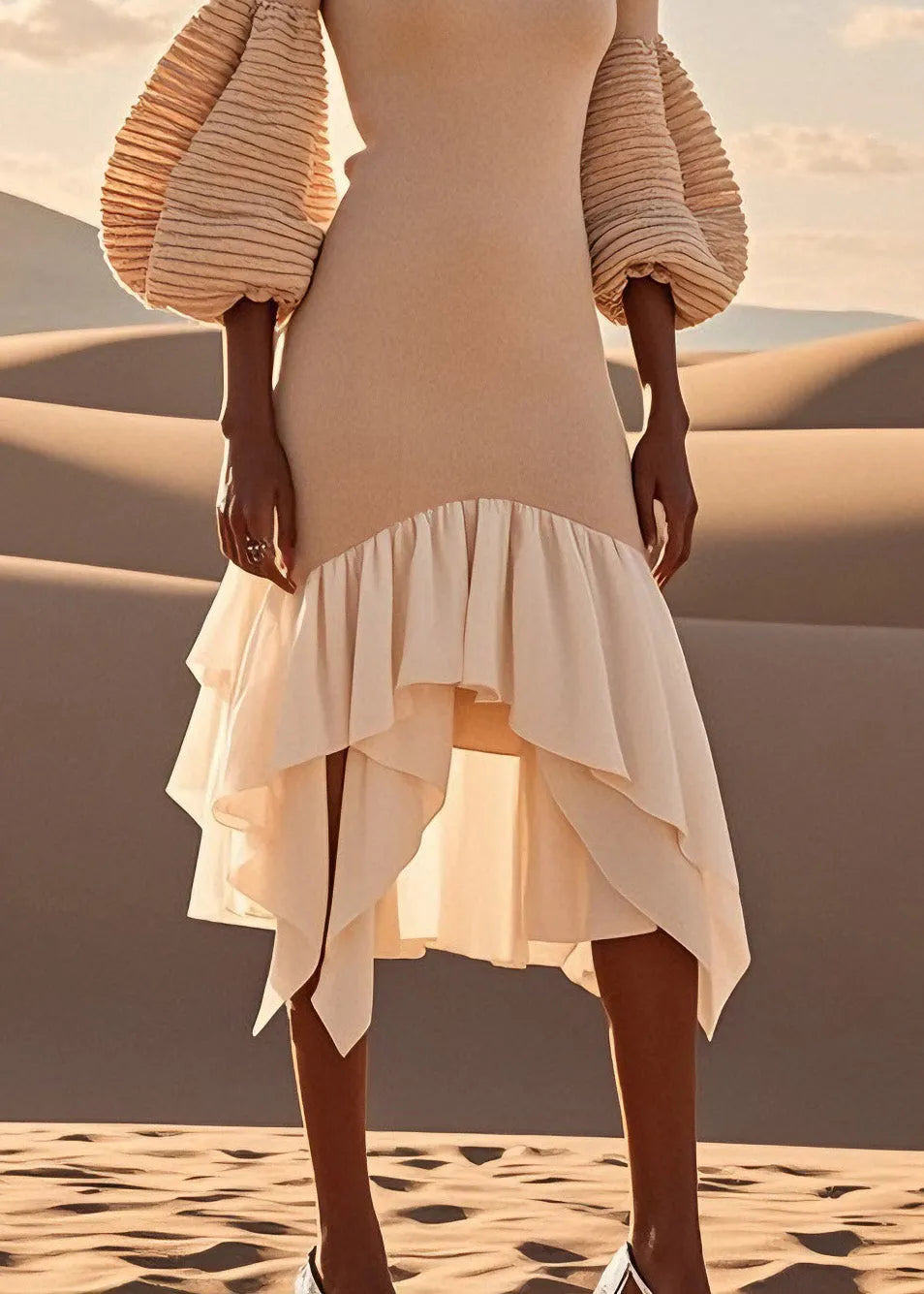Asymmetrical Wrinkled Patchwork Knit Dress Spring