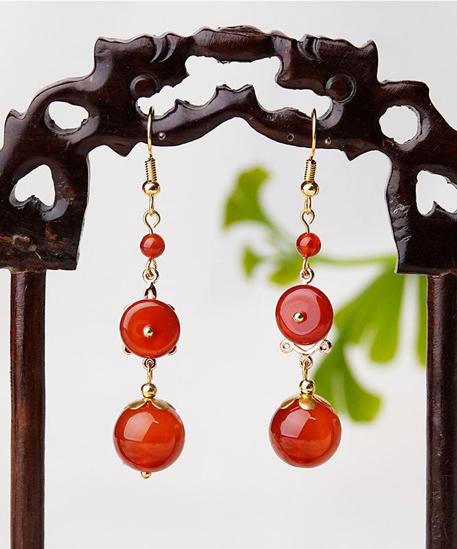Red Agate 14k Gold Wedding Drop Earrings