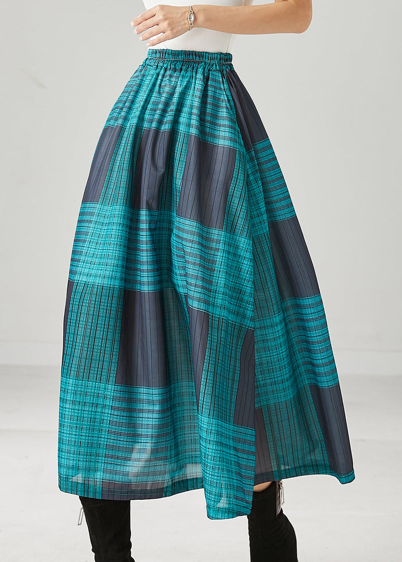Blackish Green Plaid Cotton a Line Skirt Spring