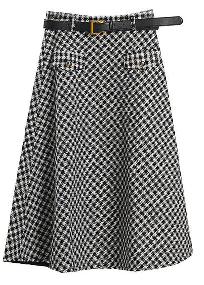 Plaid Pockets Patchwork Skirt Spring