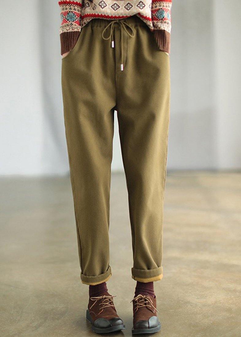 Simple Khaki Clothing Spring Elastic Waist Drawstring Ideas Pant