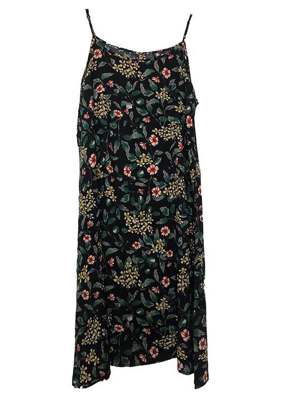 Classy Black Geometric a Line Camisole Cotton Spaghetti Strap Dress