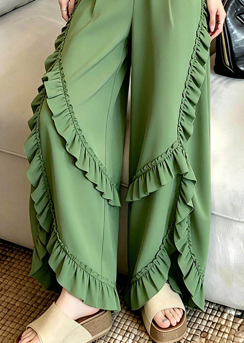 Green Asymmetrical Ruffled Patchwork Pants