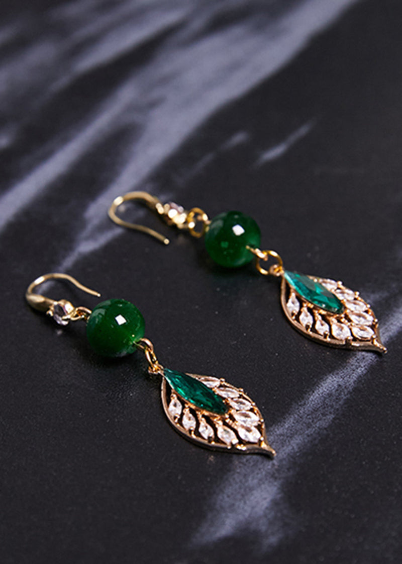 Turquoise Leaf Zircon Drop Earrings