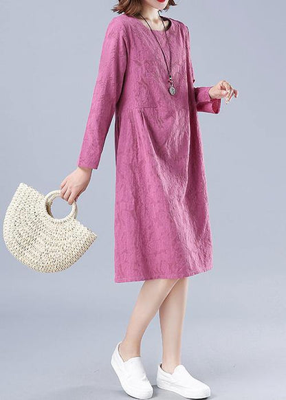 Organic Rose Jacquard Tunic O Neck Loose Spring Dresses