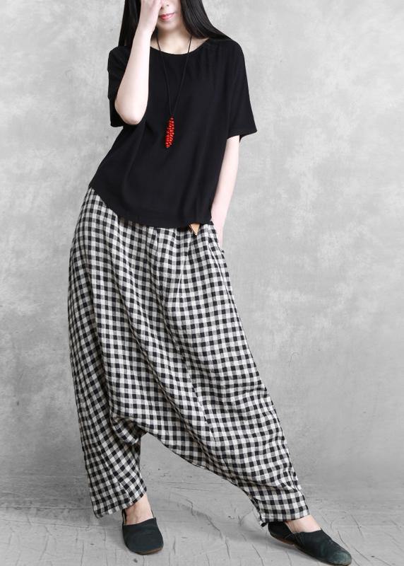 Black Grey Plaid Harem Summer Pants