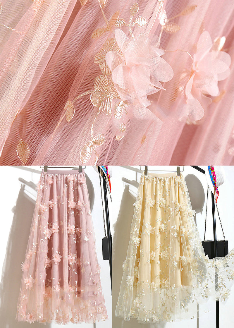 Diy Apricot Embroideried Tulle a Line Skirts Summer