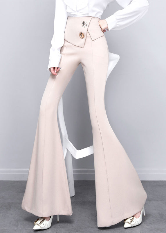 Diy Beige Button High Waist Draping Bell Bottomed Trousers Spring