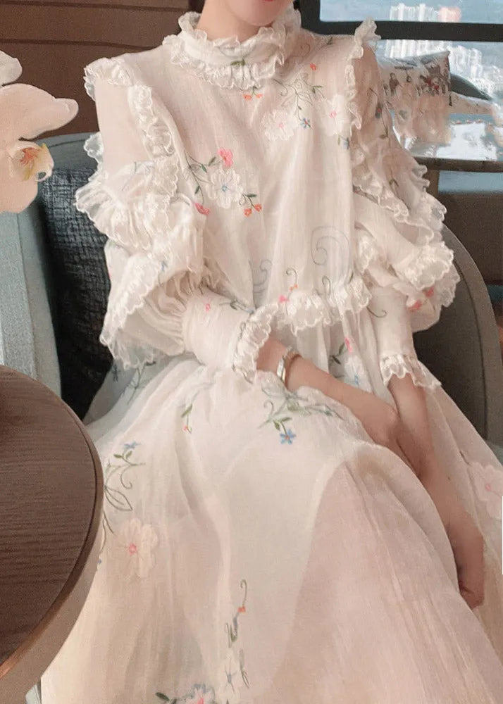 Fitted White Printing Shirts and Maxi Skirts Two Pieces Set Spring