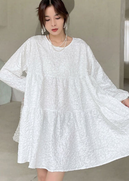 Classy White O-neck Patchwork Cotton Dress Spring