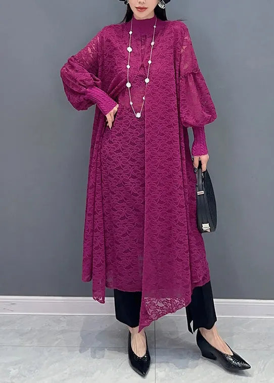 Rose Ruffled False Two Pieces Lace Dress Spring