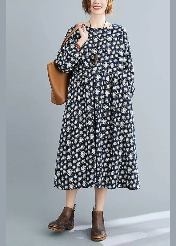 Simple O Neck Cinched Spring Dresses Runway Navy Kaftan Dress