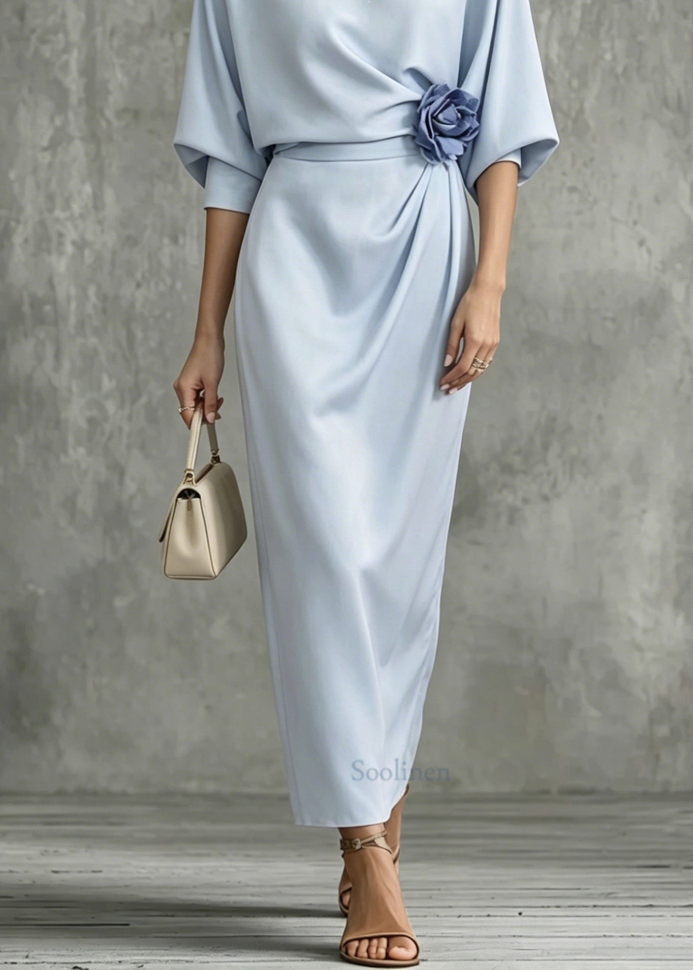 Italian Blue O Neck Cotton Maxi Dress Summer