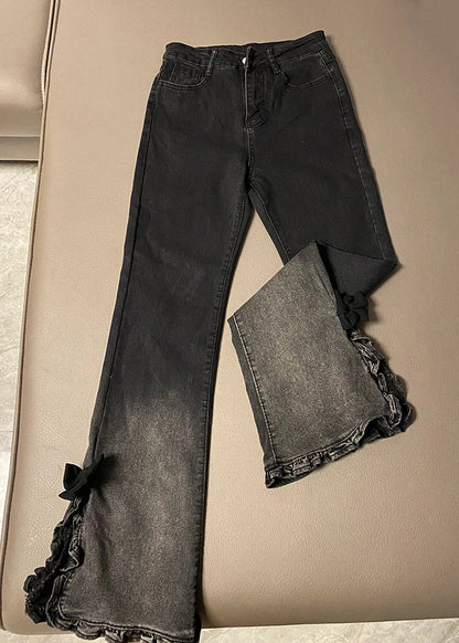 Black Gradient High Waist Denim Flared Trousers Spring