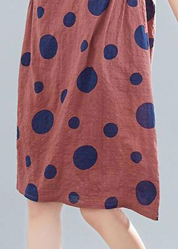 Browno-neck Dot Print Mid Dresses Short Sleeve